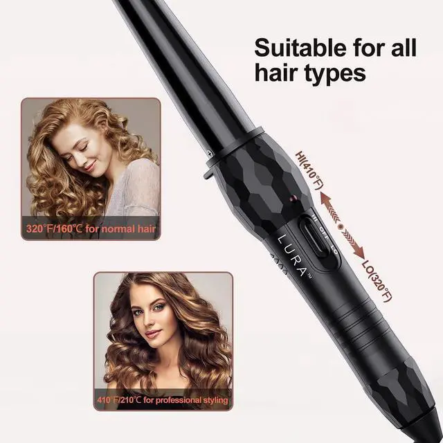 Alt view image 2 of 7 - Ceramic Tourmaline Coating Curling Wand, 3/4-1 1/4 Inch Barrel Hair Curler with 2 Heat Setting (320/410), Suitable for All Hair Types