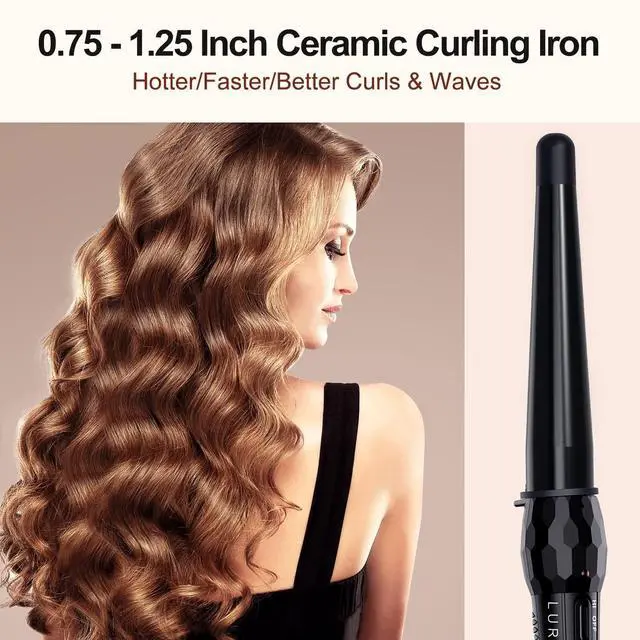 Alt view image 5 of 7 - Ceramic Tourmaline Coating Curling Wand, 3/4-1 1/4 Inch Barrel Hair Curler with 2 Heat Setting (320/410), Suitable for All Hair Types
