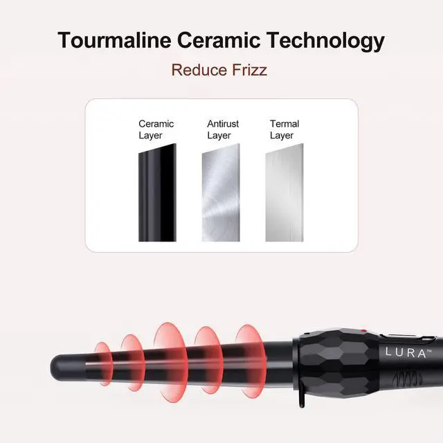 Alt view image 4 of 7 - Ceramic Tourmaline Coating Curling Wand, 3/4-1 1/4 Inch Barrel Hair Curler with 2 Heat Setting (320/410), Suitable for All Hair Types