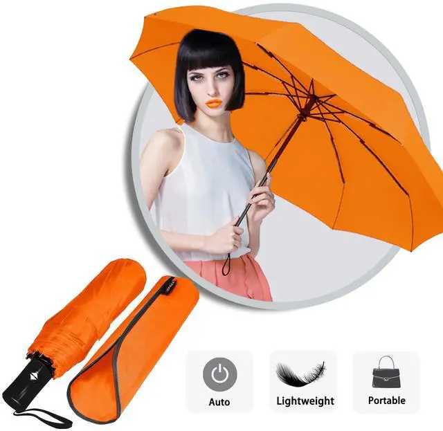 Alt view image 5 of 7 - Windproof Travel Compact Umbrella-Automatic Umbrellas for Rain-Compact Folding Umbrella, Travel Umbrella Compact, Small Portable Windproof Umbrellas for Men Women Teenage. (Orange)