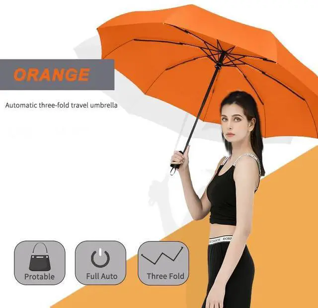 Alt view image 7 of 7 - Windproof Travel Compact Umbrella-Automatic Umbrellas for Rain-Compact Folding Umbrella, Travel Umbrella Compact, Small Portable Windproof Umbrellas for Men Women Teenage. (Orange)