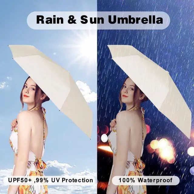 Alt view image 3 of 7 - Mini Sun Umbrella for Purse With Case, Small Compact UV Umbrella Travel Essentials, Lightweight Portable Parasol Windproof for Women Men Kids (Beige)