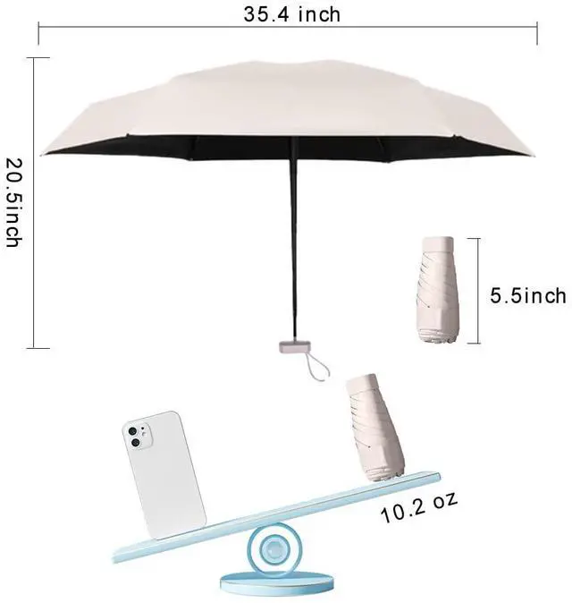 Alt view image 6 of 7 - Mini Sun Umbrella for Purse With Case, Small Compact UV Umbrella Travel Essentials, Lightweight Portable Parasol Windproof for Women Men Kids (Beige)