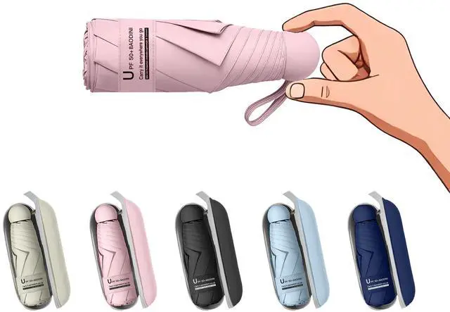 Main image of Travel Essentials Mini Umbrella for Purse With Case Small Compact UV Sun Protection Lightweight Tiny Pocket Manual Open Close Umbrella for Women Kids and Men Fits Purse Backpack