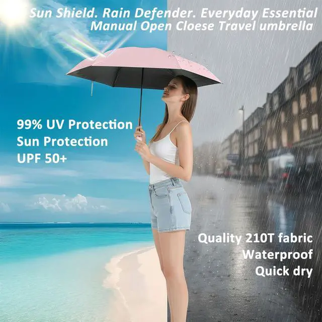 Alt view image 3 of 7 - Travel Essentials Mini Umbrella for Purse With Case Small Compact UV Sun Protection Lightweight Tiny Pocket Manual Open Close Umbrella for Women Kids and Men Fits Purse Backpack