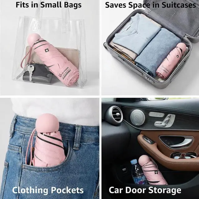 Alt view image 4 of 7 - Travel Essentials Mini Umbrella for Purse With Case Small Compact UV Sun Protection Lightweight Tiny Pocket Manual Open Close Umbrella for Women Kids and Men Fits Purse Backpack