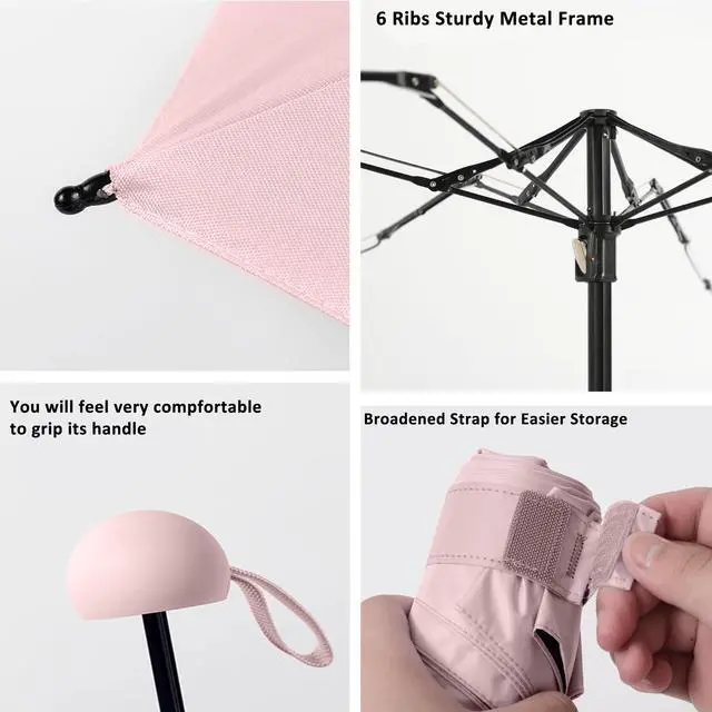 Alt view image 6 of 7 - Travel Essentials Mini Umbrella for Purse With Case Small Compact UV Sun Protection Lightweight Tiny Pocket Manual Open Close Umbrella for Women Kids and Men Fits Purse Backpack