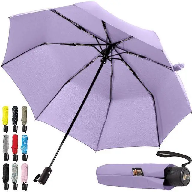 Main image of Compact Travel Size Umbrella for Rain, Sleek Design Fits Backpack, Purse and Carry On, Lightweight Under 1lb, One Click Open and Close, Wind Resistant, Durable Waterproof, Purple