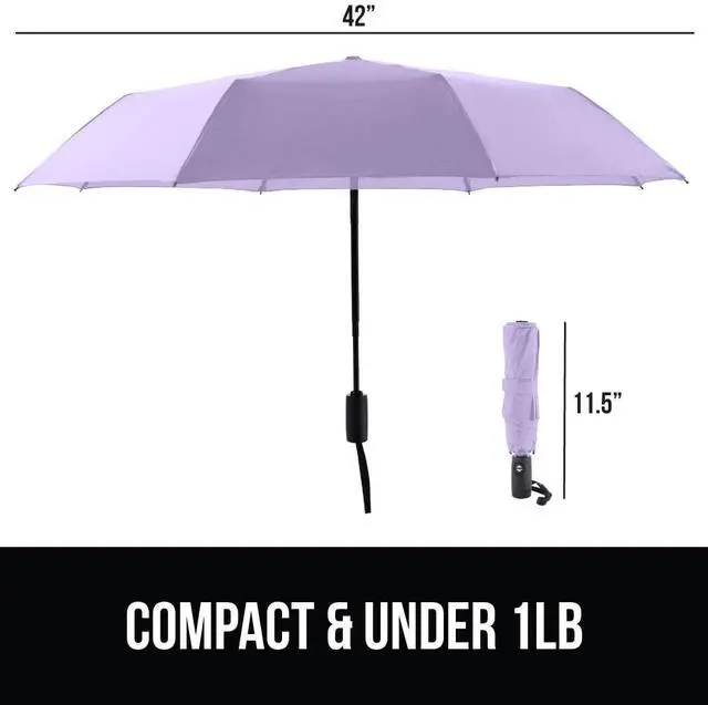 Alt view image 5 of 7 - Compact Travel Size Umbrella for Rain, Sleek Design Fits Backpack, Purse and Carry On, Lightweight Under 1lb, One Click Open and Close, Wind Resistant, Durable Waterproof, Purple