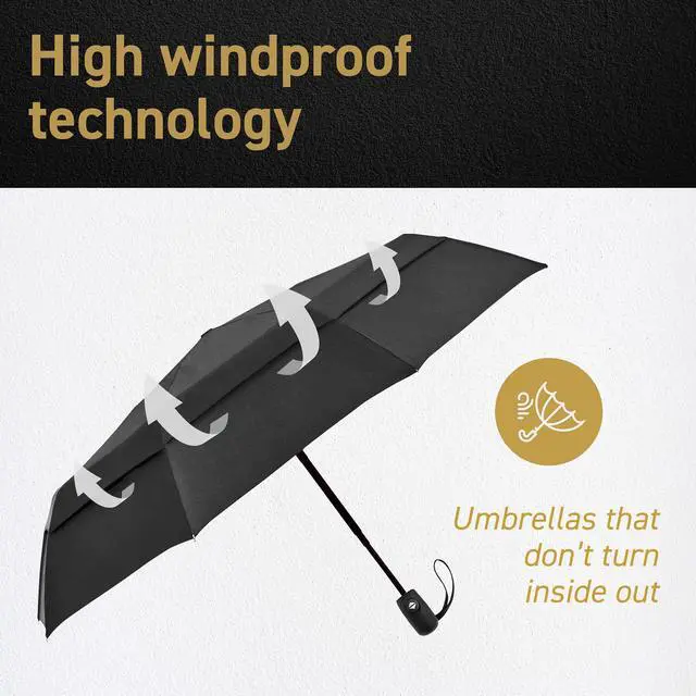 Alt view image 3 of 7 - Travel Umbrellas for Rain - Wind Resistant w/Open Close Button - Black