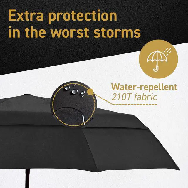 Alt view image 4 of 7 - Travel Umbrellas for Rain - Wind Resistant w/Open Close Button - Black