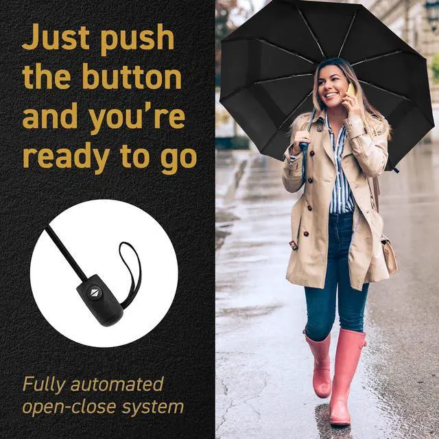 Alt view image 6 of 7 - Travel Umbrellas for Rain - Wind Resistant w/Open Close Button - Black