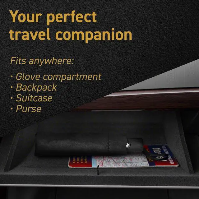 Alt view image 7 of 7 - Travel Umbrellas for Rain - Wind Resistant w/Open Close Button - Black