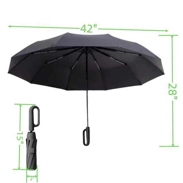 Alt view image 2 of 7 - Foldable Umbrella for Travel,42inch 10 Ribs Heavy Duty Automatic Open Shut Umbrella with Comfortable Carabiner Handle for Men Women Rain Sun Windproof Loop Buckle Parasol Black