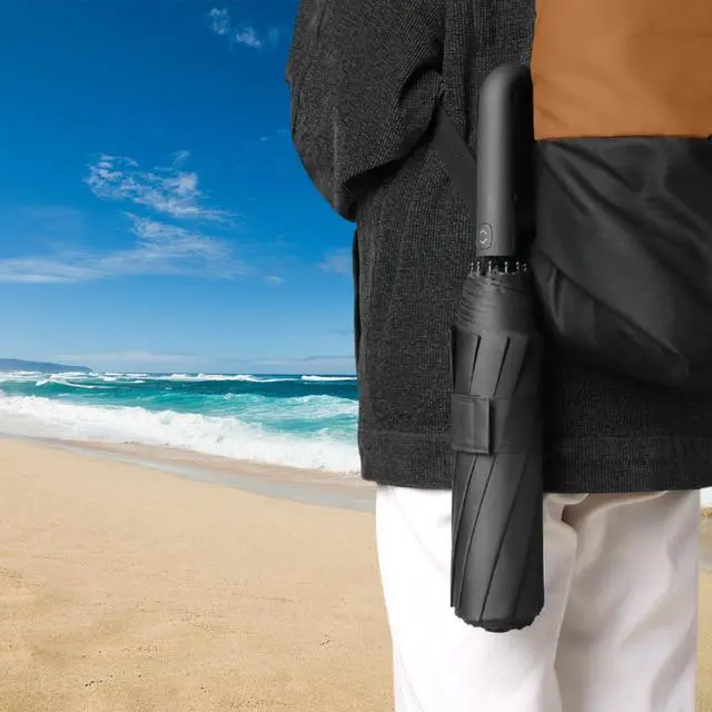 Alt view image 4 of 7 - Foldable Umbrella for Travel,42inch 10 Ribs Heavy Duty Automatic Open Shut Umbrella with Comfortable Carabiner Handle for Men Women Rain Sun Windproof Loop Buckle Parasol Black