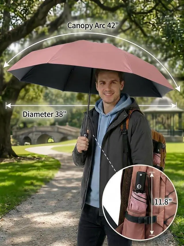 Alt view image 5 of 6 - Compact Travel Umbrella Small Windproof Auto Open Close for UV Sun Protection UPF 50+ and Rain Fits Backpack Purse & Suitcase