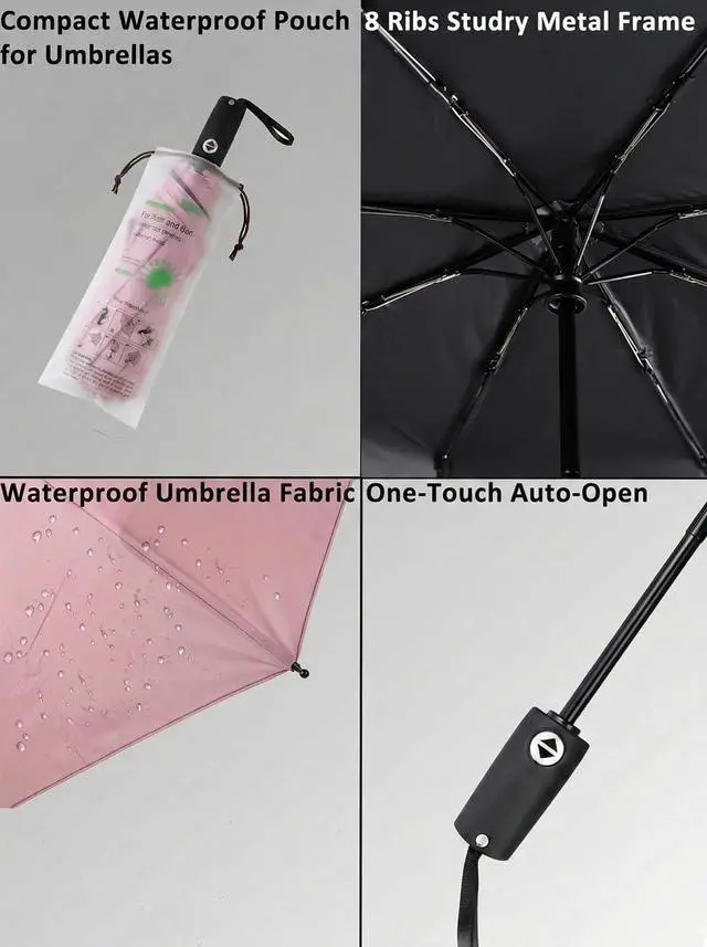Alt view image 4 of 6 - Compact Travel Umbrella Small Windproof Auto Open Close for UV Sun Protection UPF 50+ and Rain Fits Backpack Purse & Suitcase