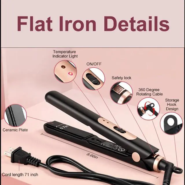 Alt view image 5 of 7 - Small Flat Iron 0.7 Inch Mini Hair Straightener and Curler 2 in 1, 30S Heat-up, Dual Voltage Travel Curling Iron, for Short Hair, Bangs, Pixie Cut, Beard