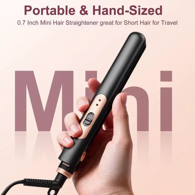 Alt view image 7 of 7 - Small Flat Iron 0.7 Inch Mini Hair Straightener and Curler 2 in 1, 30S Heat-up, Dual Voltage Travel Curling Iron, for Short Hair, Bangs, Pixie Cut, Beard