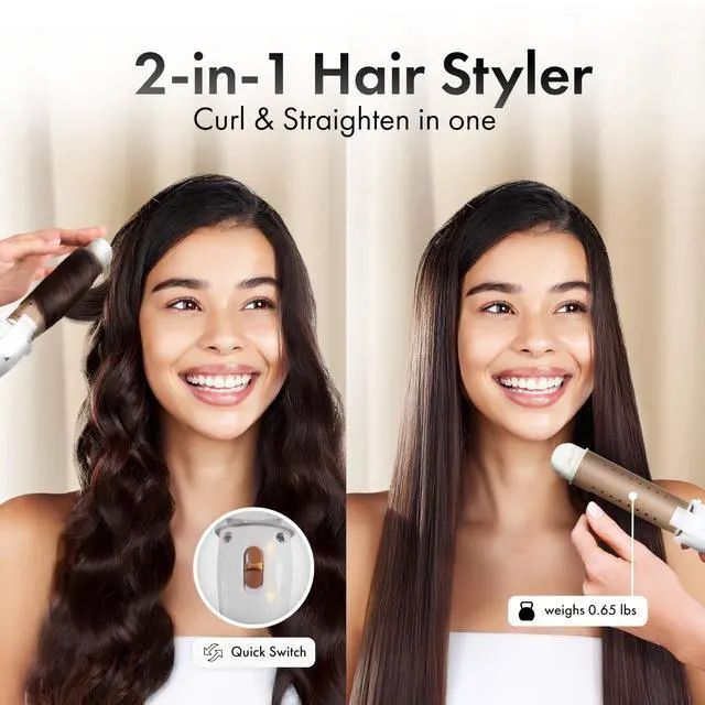 Alt view image 2 of 7 - 2-in-1 Ceramic Hair Curler & Straightener Flat Iron Curler Professional Dual-Purpose Hair Styling Tool, 1.18' Curling Volume, 160-200C Heat, Fast Heating, 6 ft Cord, for Long Short Hair