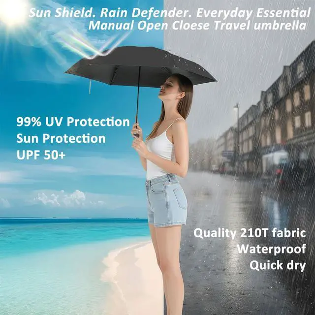 Alt view image 3 of 7 - Travel Essentials Mini Umbrella for Purse With Case Small Compact UV Sun Protection Lightweight Tiny Pocket Manual Open Close Umbrella for Women Kids and Men Fits Purse Backpack