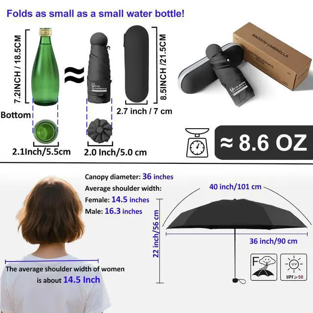 Alt view image 5 of 7 - Travel Essentials Mini Umbrella for Purse With Case Small Compact UV Sun Protection Lightweight Tiny Pocket Manual Open Close Umbrella for Women Kids and Men Fits Purse Backpack