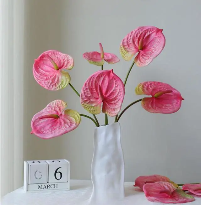 Main image of 6 PCS 24inch Artificial Anthurium Lily Flowers Home Decor Bouquet and Green Leaf for Wedding Festival Party,Hotel Decor Flower Bouquet Accessories (Pink)