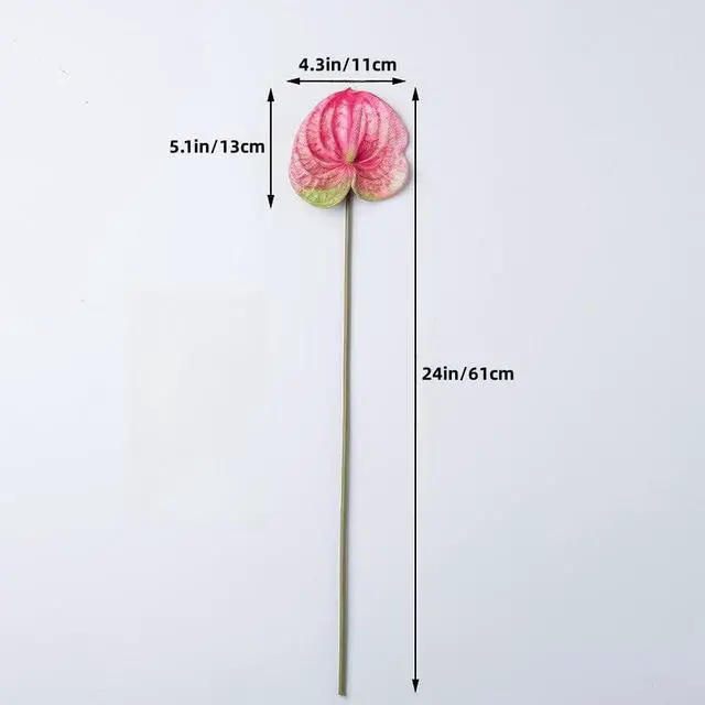 Alt view image 2 of 5 - 6 PCS 24inch Artificial Anthurium Lily Flowers Home Decor Bouquet and Green Leaf for Wedding Festival Party,Hotel Decor Flower Bouquet Accessories (Pink)