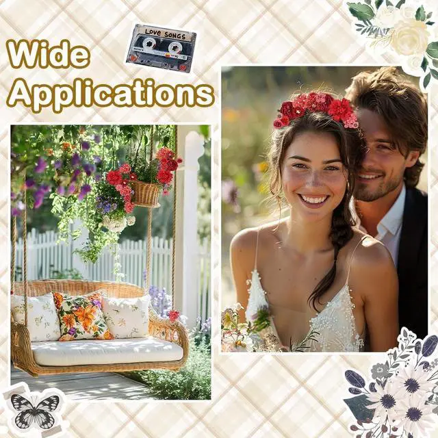 Alt view image 4 of 4 - 1 Box 51Pcs Random Style Red Faux Flower Heads Artificial Flower Heads Silk Fabric Blossoms Wedding Party Home Decoration for Wreath Garland Making Supplies DIY Crafts Cake Toppers Bouquets