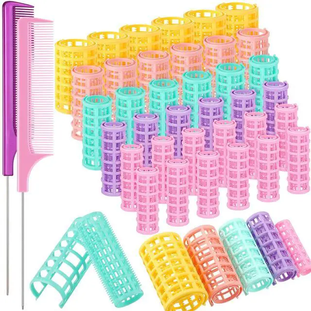 Main image of 36 Pieces Plastic Hair Roller 5 Sizes Curlers Self Grip No Heat Rollers with 2 Pieces Steel Pintail Combs for Short Long Hair Salon Barber Hairdressing Styling Tools(Bright Colors)