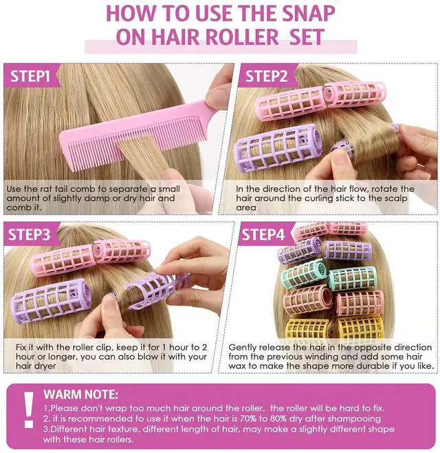 Alt view image 3 of 6 - 36 Pieces Plastic Hair Roller 5 Sizes Curlers Self Grip No Heat Rollers with 2 Pieces Steel Pintail Combs for Short Long Hair Salon Barber Hairdressing Styling Tools(Bright Colors)
