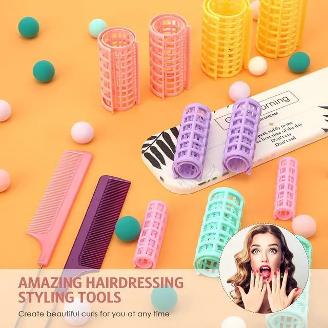 Alt view image 5 of 6 - 36 Pieces Plastic Hair Roller 5 Sizes Curlers Self Grip No Heat Rollers with 2 Pieces Steel Pintail Combs for Short Long Hair Salon Barber Hairdressing Styling Tools(Bright Colors)