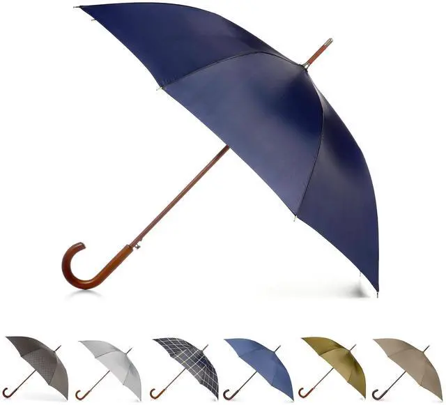 Main image of Auto Open Water Repellent Stick Umbrella with Classic Wood J Hook Handle
