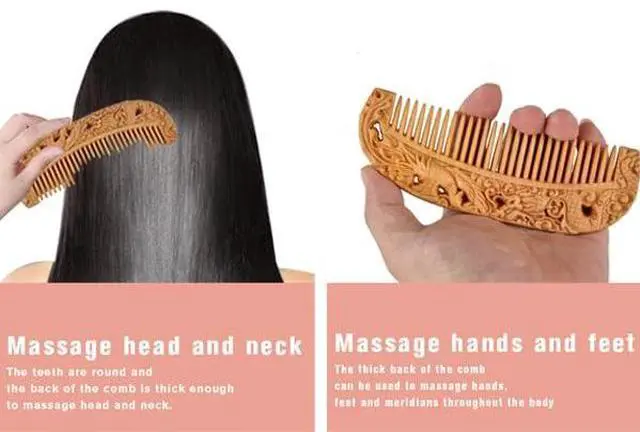 Alt view image 4 of 6 - Handmade Carved Vintage Wooden Hair Comb Portable Anti Static Engraving Animals Women Comb (Dragon & Phoenix)