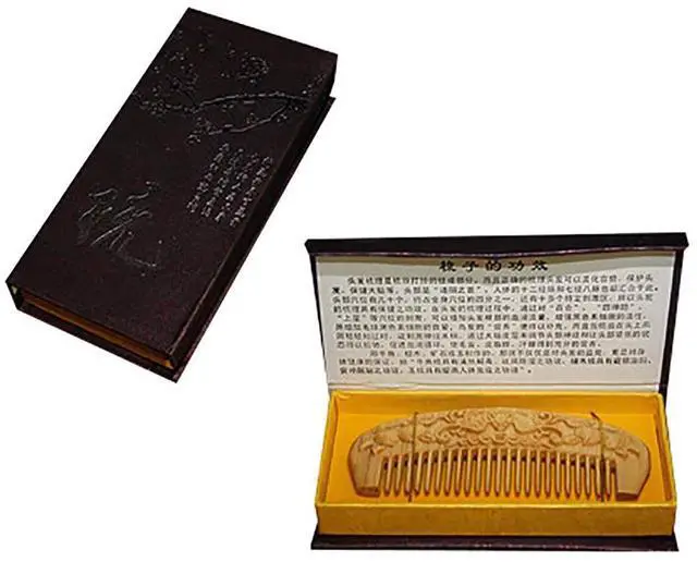 Alt view image 2 of 6 - Handmade Carved Vintage Wooden Hair Comb Portable Anti Static Engraving Animals Women Comb (Dragon & Phoenix)