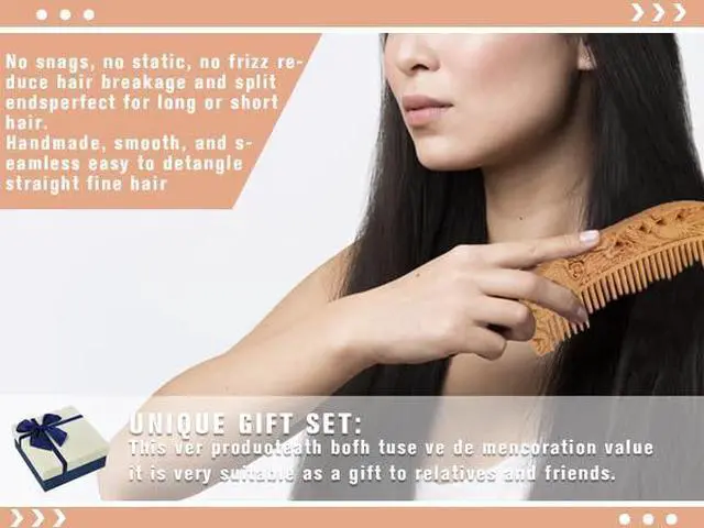 Alt view image 6 of 6 - Handmade Carved Vintage Wooden Hair Comb Portable Anti Static Engraving Animals Women Comb (Dragon & Phoenix)
