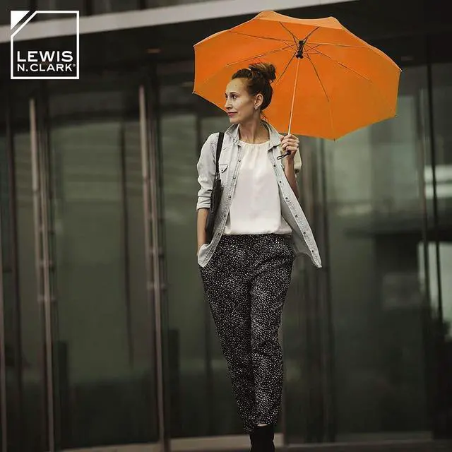 Alt view image 3 of 6 - Travel Umbrella: Windproof & Water Repellent Fabric, Automatic Open Close & 1 Year Warranty, Orange
