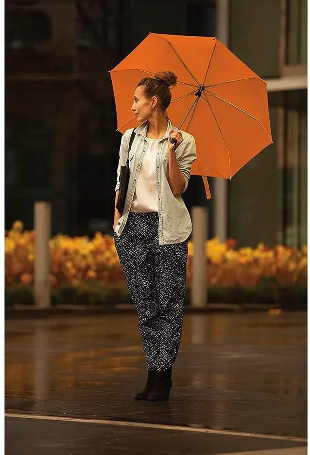 Alt view image 6 of 6 - Travel Umbrella: Windproof & Water Repellent Fabric, Automatic Open Close & 1 Year Warranty, Orange