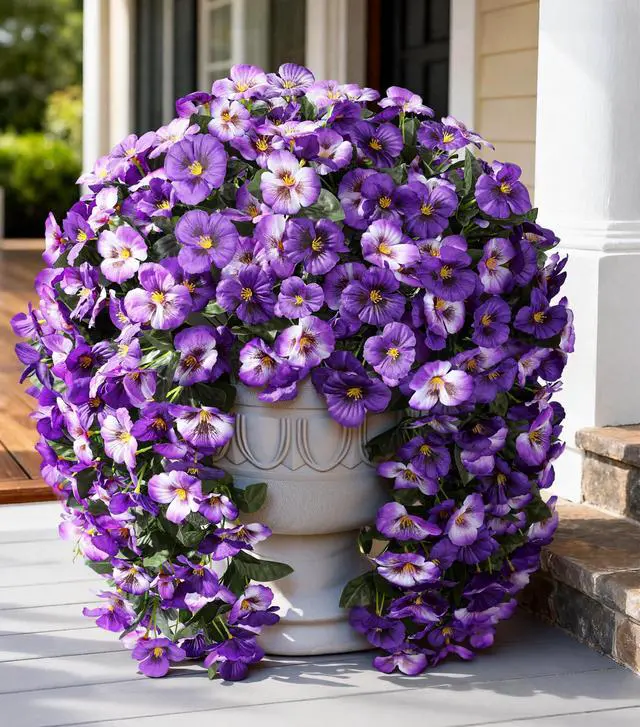 Main image of Artificial Flowers for Outdoors, 2pcs Faux Silk Pansies Flowers UV Resistant Fake Hanging Flower Plants for Outside Planters Porch Yard Patio Window Box (Mix Purple)
