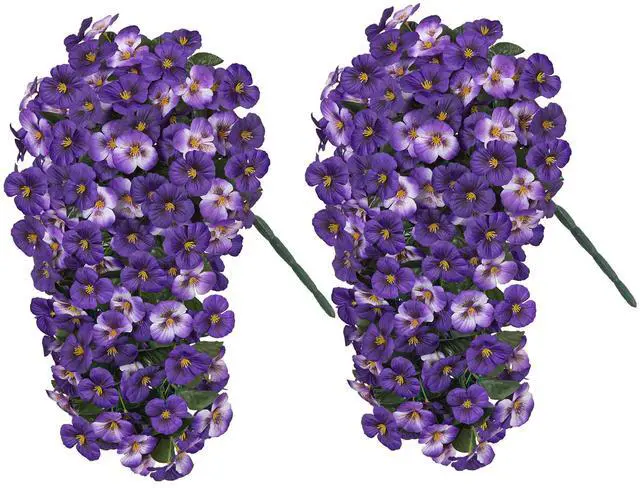 Alt view image 2 of 7 - Artificial Flowers for Outdoors, 2pcs Faux Silk Pansies Flowers UV Resistant Fake Hanging Flower Plants for Outside Planters Porch Yard Patio Window Box (Mix Purple)