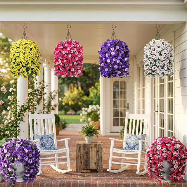 Alt view image 5 of 7 - Artificial Flowers for Outdoors, 2pcs Faux Silk Pansies Flowers UV Resistant Fake Hanging Flower Plants for Outside Planters Porch Yard Patio Window Box (Mix Purple)