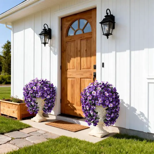 Alt view image 7 of 7 - Artificial Flowers for Outdoors, 2pcs Faux Silk Pansies Flowers UV Resistant Fake Hanging Flower Plants for Outside Planters Porch Yard Patio Window Box (Mix Purple)