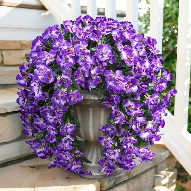 Main image of Hibiscus Artificial Fake Hanging Flowers Plants for Outdoor Spring Decoration, 2PCS UV Resistant Faux Hibiscus Silk Flowers Realistic Look Real for Planters Outside Porch Patio Yard, Violet