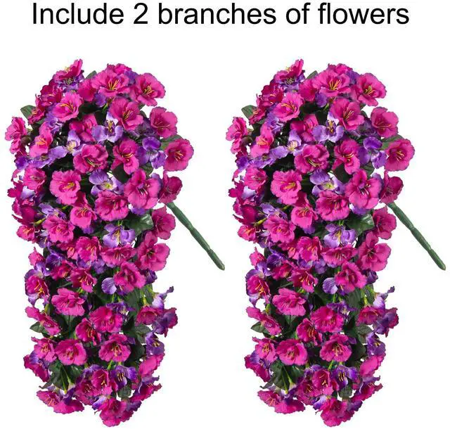 Alt view image 4 of 7 - Hibiscus Artificial Fake Hanging Flowers Plants for Outdoor Spring Decoration, 2PCS UV Resistant Faux Hibiscus Silk Flowers Realistic Look Real for Planters Outside Porch Patio Yard, Violet