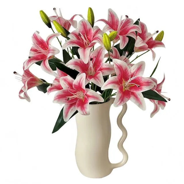 Main image of 4PCS Realistic Artificial Pink Lily Flowers (25.6IN/65CM) Film Petals & Wire-Reinforced Stems for Home/Office/Party/Wedding Decor