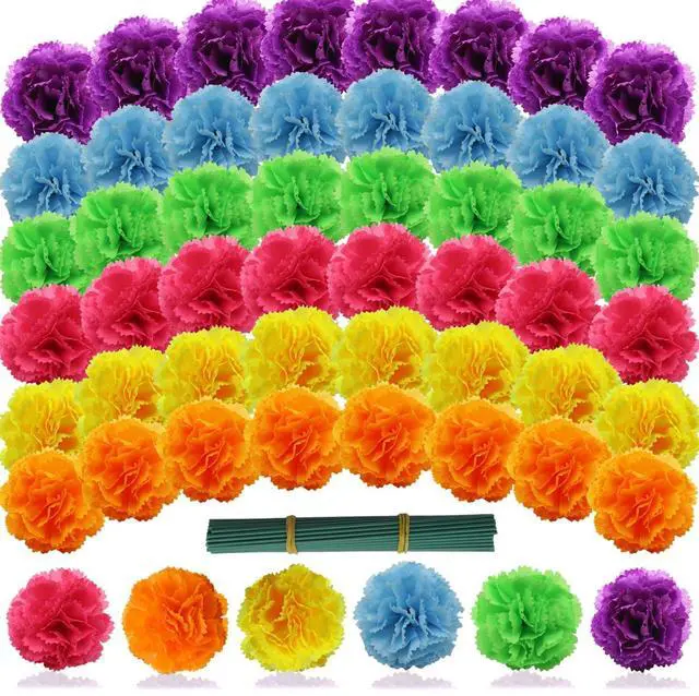 Main image of Artificial Marigold Flowers with Stems, 60 Pcs Silk Flowers Marigolds for Day of The Dead Decoration, Diwali Decor, Ofrenda Decorations, Marigold Garland for Decoration (60, Mixed Colors)