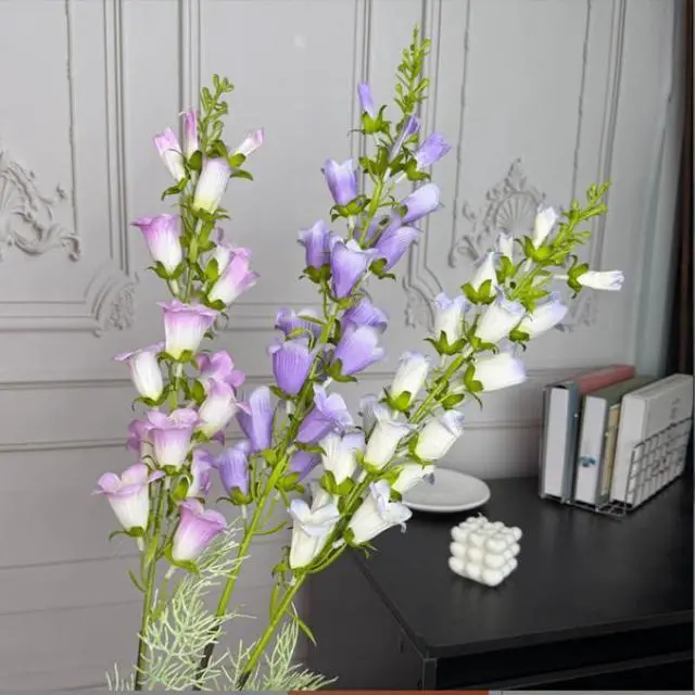 Alt view image 3 of 5 - Lily of The Valley Artificial Flowers,3Pcs 40" Bulk Fake Silk Bell Flowers Wind Chime Orchid with Long Stems,Large Faux Florals for Home, Garden, Wedding Decoration (Pinkish Purple)