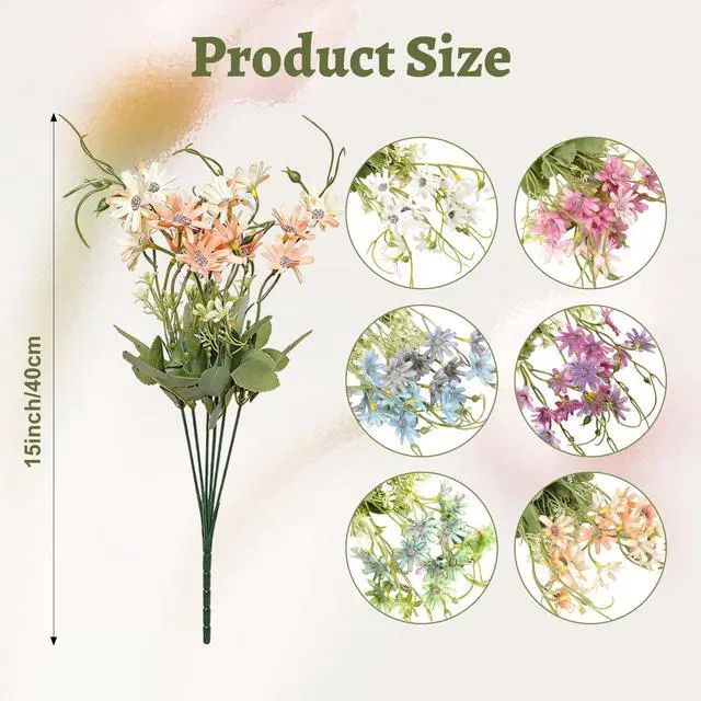 Alt view image 2 of 7 - 6Pcs Artificial Flowers Artificial Daisy Flower Colorful Mixed Bundles Faux Wildflower Plants Long Stem Flowers for Home Indoor Outside Garden Vase Decor