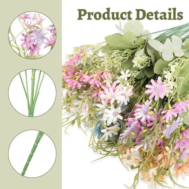 Alt view image 3 of 7 - 6Pcs Artificial Flowers Artificial Daisy Flower Colorful Mixed Bundles Faux Wildflower Plants Long Stem Flowers for Home Indoor Outside Garden Vase Decor
