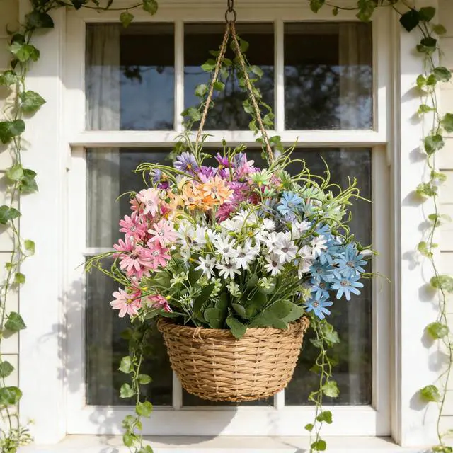 Alt view image 6 of 7 - 6Pcs Artificial Flowers Artificial Daisy Flower Colorful Mixed Bundles Faux Wildflower Plants Long Stem Flowers for Home Indoor Outside Garden Vase Decor